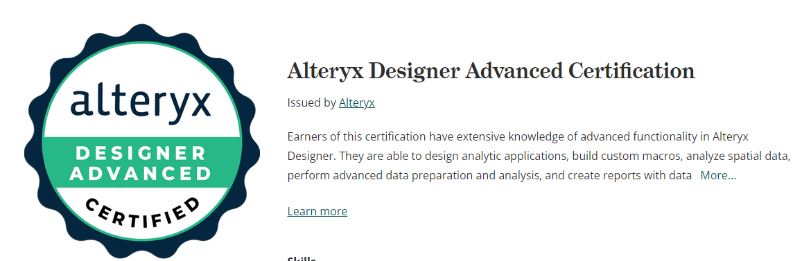 Alteryx Designer Advanced Certification - Credly - (3)